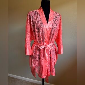 Victoria's Secret vintage coral lace and satin dressing robe
